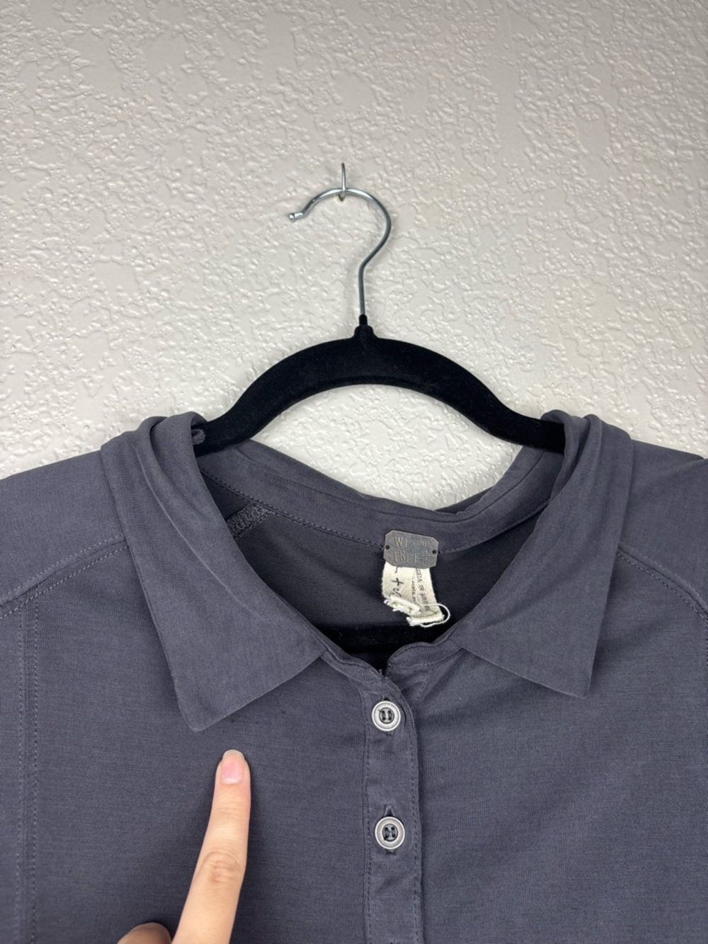 We The Free “Rose” Gray Small Polo Henley Top Modal Oversized Boho Minimalist - Picture 7 of 14